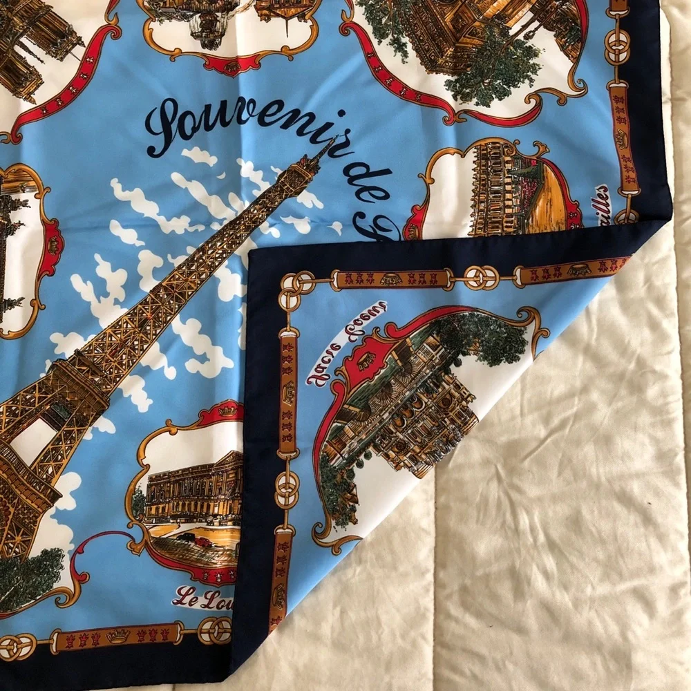 Lahmy Souvenir de Paris Scarf Blue Black Red 29” x 30”